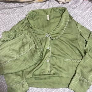 NAP loungewear sleepwear crop long sleeve wide leg pant silk pajama set